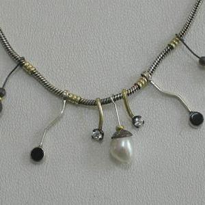 Gargantilla De Plata Y Oro Con Circonias ,perla..