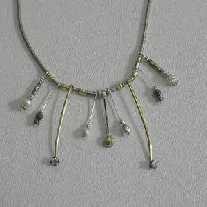 Gargantilla De Plata Y Oro Con Circonias ,perla De..
